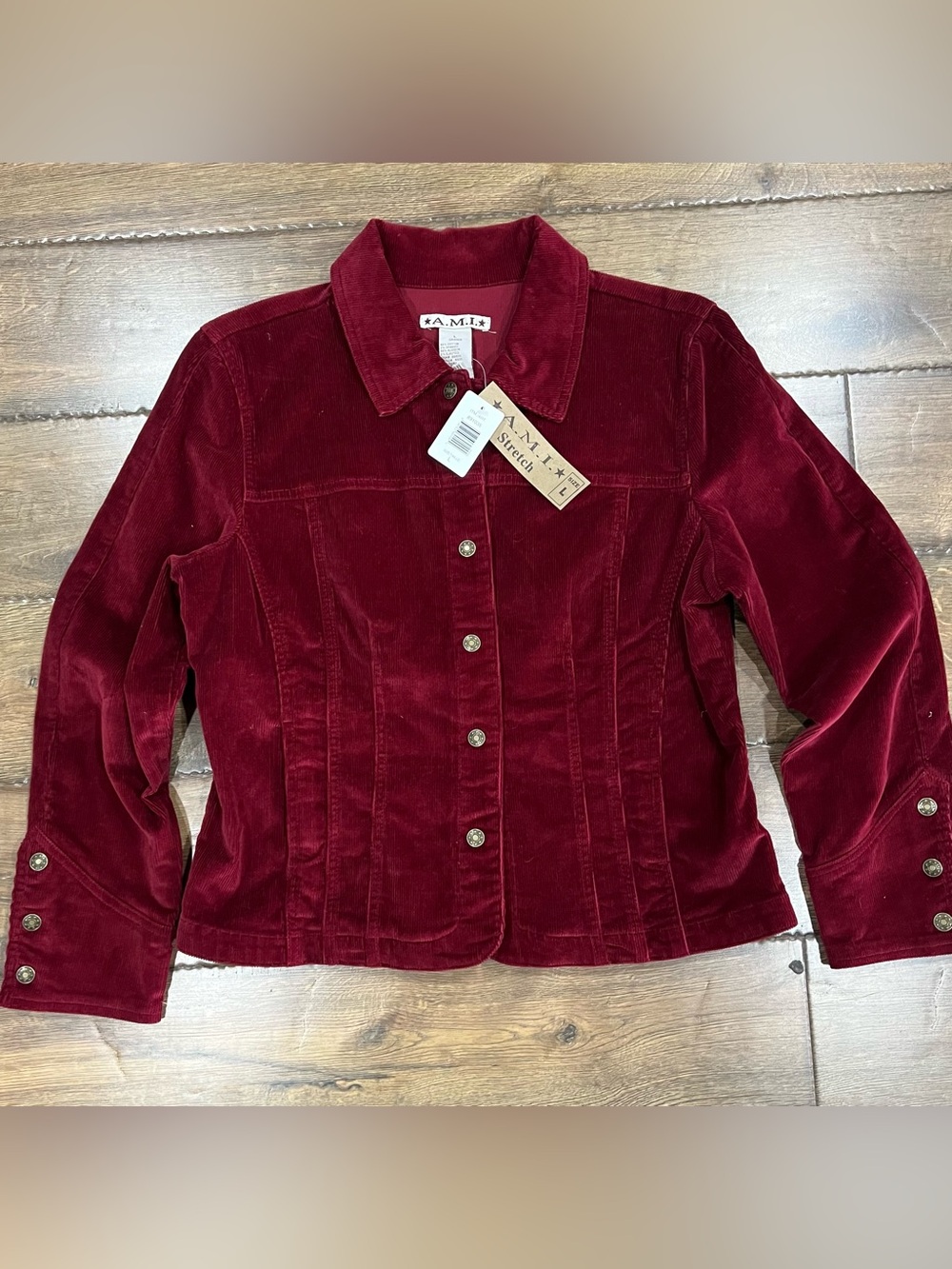 A.M.I. Women's Corduroy Button Down Jacket Cranberry‎ Red Size L  retro Y2K NWT